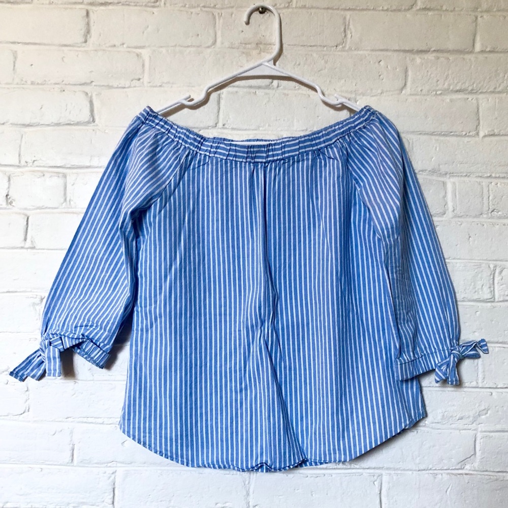 Off-The-Shoulder Pinstriped Blouse